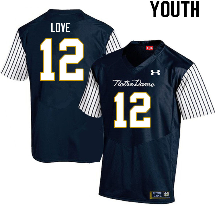 Youth #12 Jeremiyah Love Notre Dame Fighting Irish College Football Jerseys Stitched Sale-Alternate